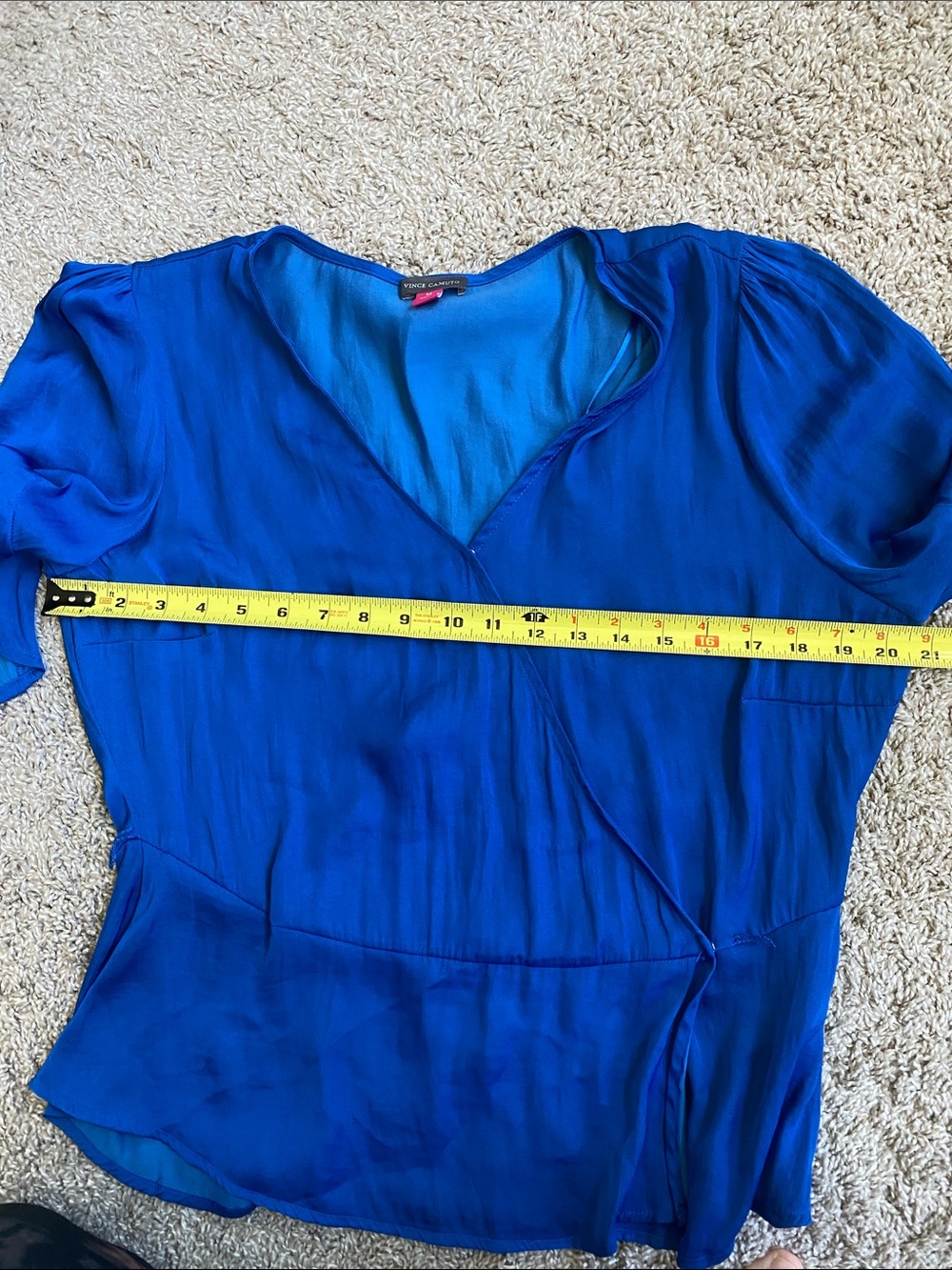 Vince Camuto Blue Ruffle Sleeve Wrap-Style Blouse - Picture 8 of 13